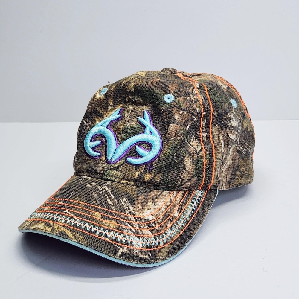 Realtree Hat Cap Snap Back Brown Camo Embroidered Logo Hunting Womens Adjustable